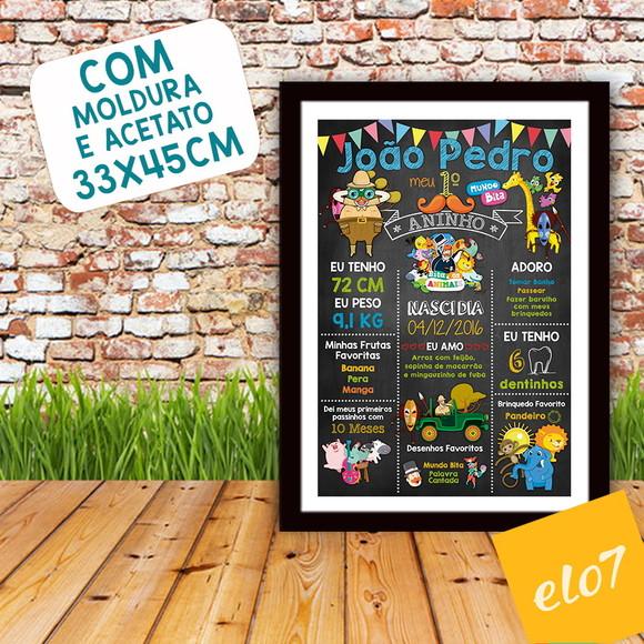 Quadro Poster Chalkboard Bita E Os Animais Moldura 30x42cm
