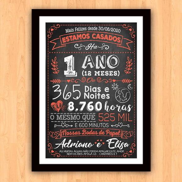 Quadro Poster Chalkboard Bodas 1 Ano Papel A3 30x42cm