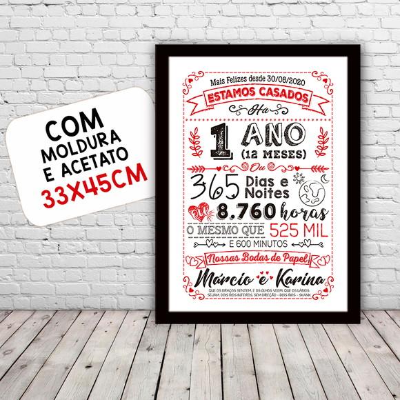 Quadro Poster Chalkboard Bodas 1 Ano Papel A3 30x42cm