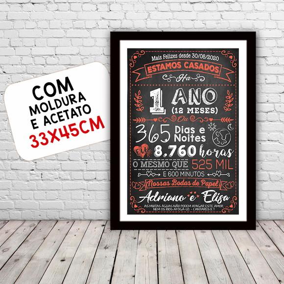 Quadro Poster Chalkboard Bodas 1 Ano Papel A3 30x42cm