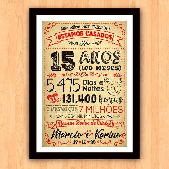 Quadro Poster Chalkboard Bodas 15 Anos Cristal A3 30x42cm