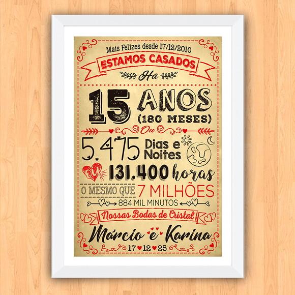 Quadro Poster Chalkboard Bodas 15 Anos Cristal A3 30x42cm