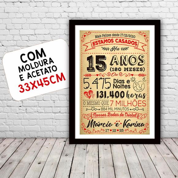 Quadro Poster Chalkboard Bodas 15 Anos Cristal A3 30x42cm