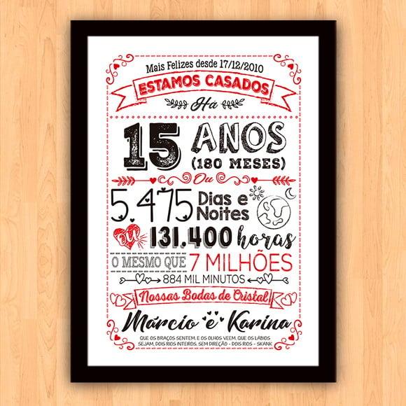 Quadro Poster Chalkboard Bodas 15 Anos Cristal A3 30x42cm
