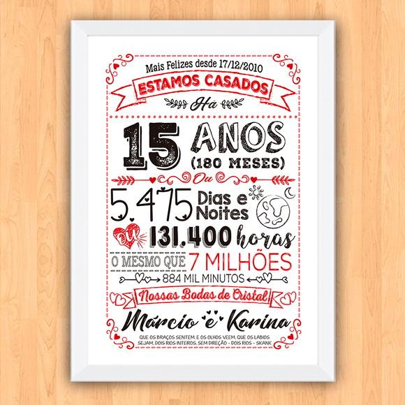 Quadro Poster Chalkboard Bodas 15 Anos Cristal A3 30x42cm
