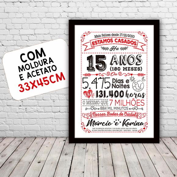 Quadro Poster Chalkboard Bodas 15 Anos Cristal A3 30x42cm