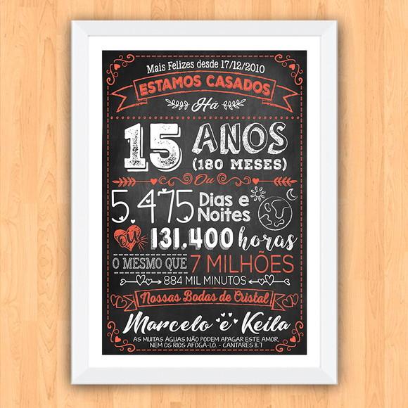 Quadro Poster Chalkboard Bodas 15 Anos Cristal A3 30x42cm