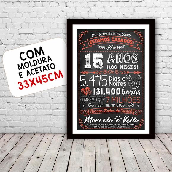 Quadro Poster Chalkboard Bodas 15 Anos Cristal A3 30x42cm