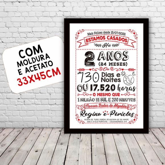 Quadro Poster Chalkboard Bodas 2 Anos Algodão A3 30x42cm