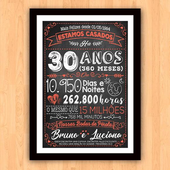 Quadro Poster Chalkboard Bodas 30 Anos Pérola A3 30x42cm