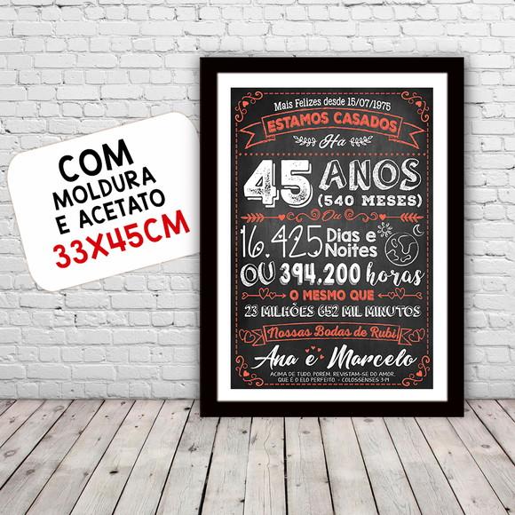 Quadro Poster Chalkboard Bodas 45 Anos Rubi A3 30x42cm