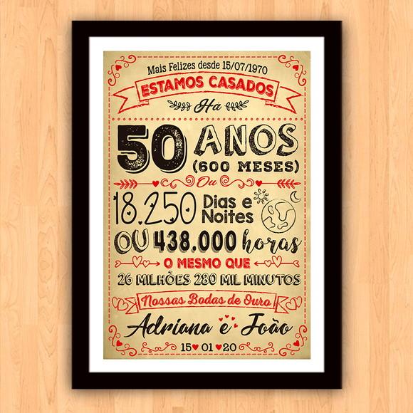 Quadro Poster Chalkboard Bodas 50 Anos Ouro A3 30x42cm