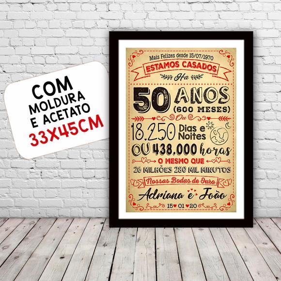 Quadro Poster Chalkboard Bodas 50 Anos Ouro A3 30x42cm
