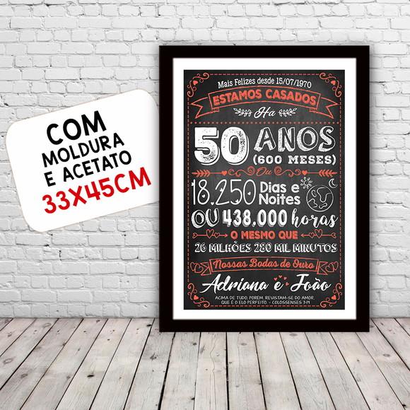 Quadro Poster Chalkboard Bodas 50 Anos Ouro A3 30x42cm