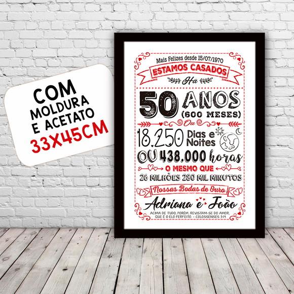 Quadro Poster Chalkboard Bodas 50 Anos Ouro A3 30x42cm