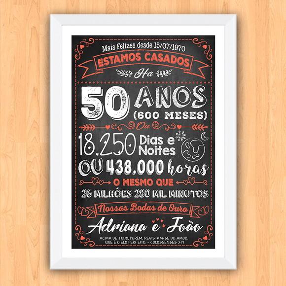 Quadro Poster Chalkboard Bodas 50 Anos Ouro A3 30x42cm