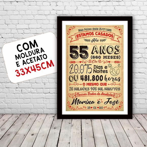 Quadro Poster Chalkboard Bodas 55 Anos Ametista A3 30x42cm