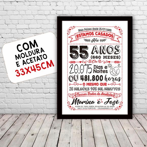 Quadro Poster Chalkboard Bodas 55 Anos Ametista A3 30x42cm