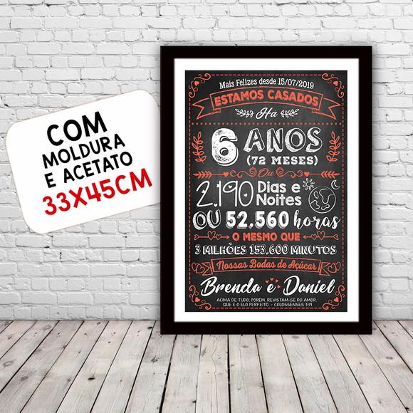Quadro Poster Chalkboard Bodas 6 Anos Açúcar A3 30x42cm