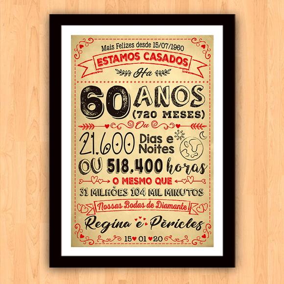 Quadro Poster Chalkboard Bodas 60 Anos Diamante A3 30x42cm