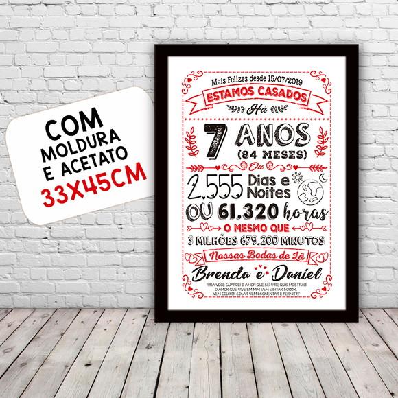 Quadro Poster Chalkboard Bodas 7 Anos Lã A3 30x42cm