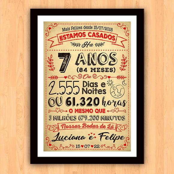 Quadro Poster Chalkboard Bodas 7 Anos Lã A3 30x42cm