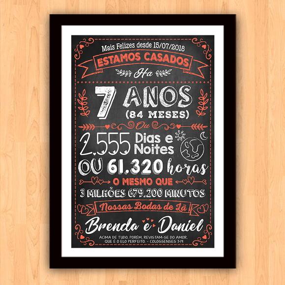 Quadro Poster Chalkboard Bodas 7 Anos Lã A3 30x42cm