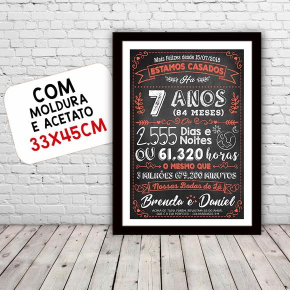Quadro Poster Chalkboard Bodas 7 Anos Lã A3 30x42cm