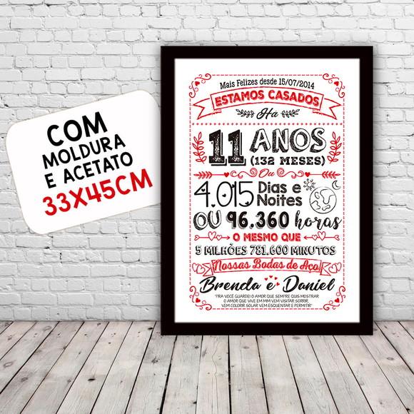 Quadro Poster Chalkboard Bodas Aço 11 Anos A3 30x42cm