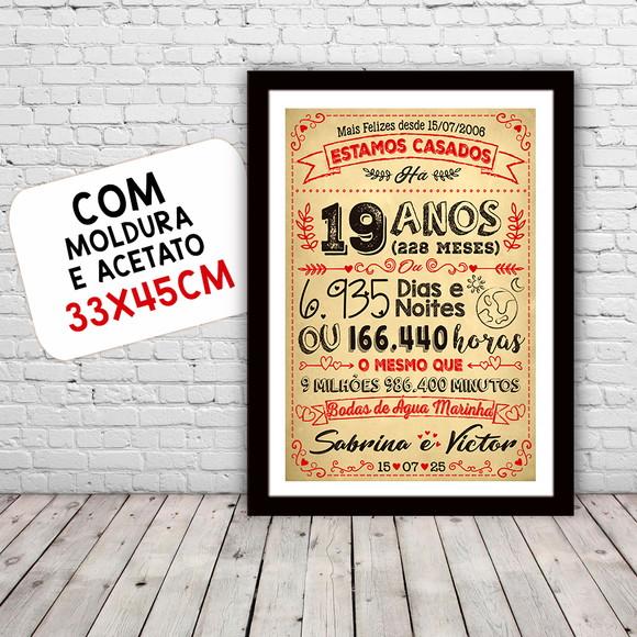 Quadro Poster Chalkboard Bodas Agua Marinha 19 Anos 30x42cm
