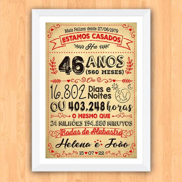 Quadro Poster Chalkboard Bodas Alabastro 46 Anos A3 30x42cm