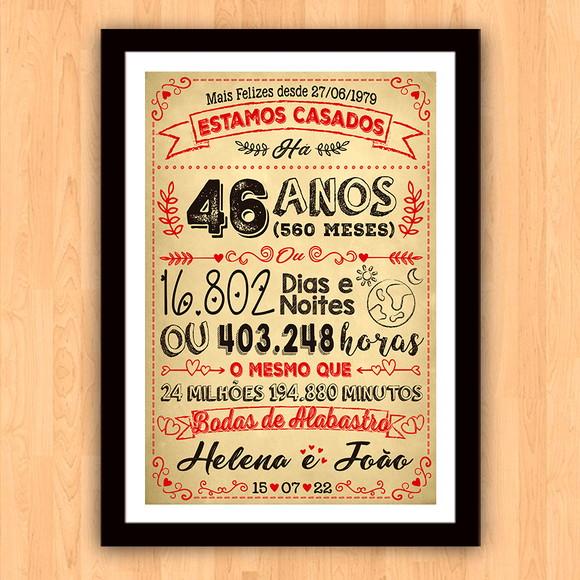 Quadro Poster Chalkboard Bodas Alabastro 46 Anos A3 30x42cm