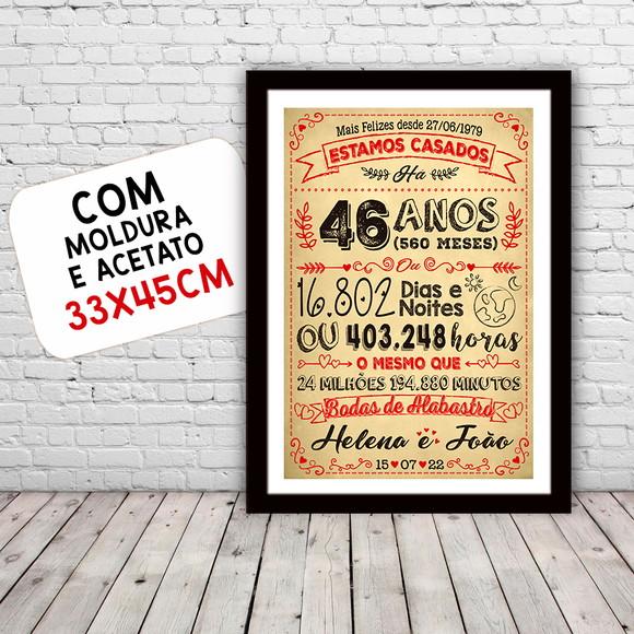 Quadro Poster Chalkboard Bodas Alabastro 46 Anos A3 30x42cm