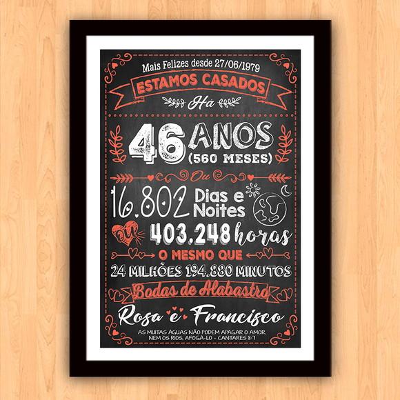 Quadro Poster Chalkboard Bodas Alabastro 46 Anos A3 30x42cm