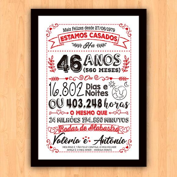 Quadro Poster Chalkboard Bodas Alabastro 46 Anos A3 30x42cm
