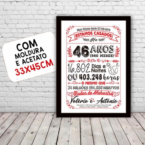 Quadro Poster Chalkboard Bodas Alabastro 46 Anos A3 30x42cm