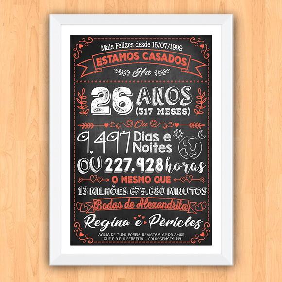 Quadro Poster Chalkboard Bodas Alexandrita 26 Anos 30x42cm