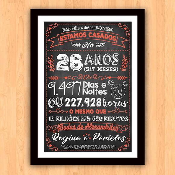 Quadro Poster Chalkboard Bodas Alexandrita 26 Anos 30x42cm