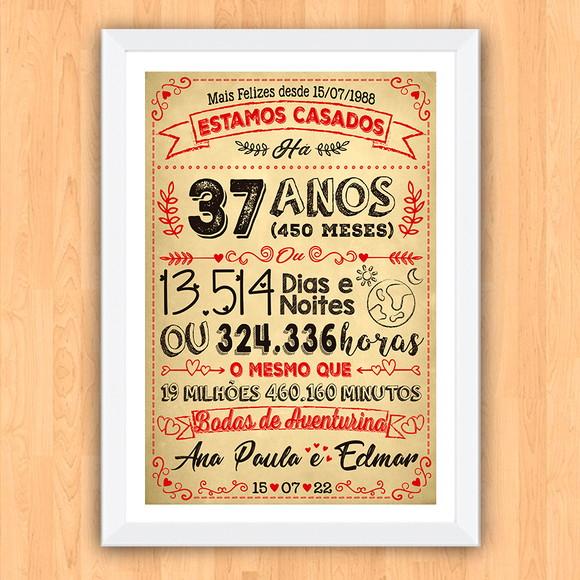 Quadro Poster Chalkboard Bodas Aventurina 37 Anos A3 30x42cm
