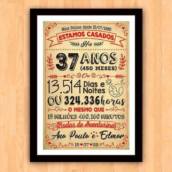 Quadro Poster Chalkboard Bodas Aventurina 37 Anos A3 30x42cm