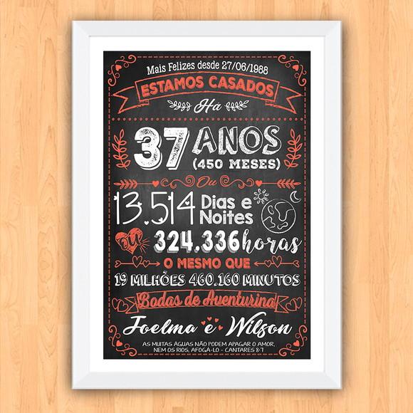 Quadro Poster Chalkboard Bodas Aventurina 37 Anos A3 30x42cm