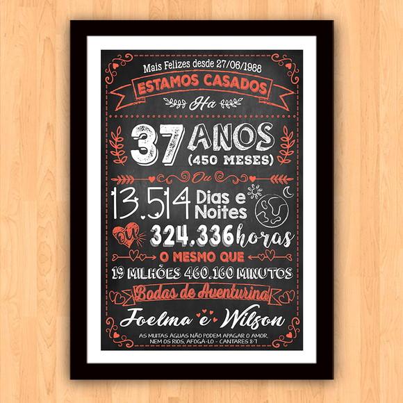Quadro Poster Chalkboard Bodas Aventurina 37 Anos A3 30x42cm