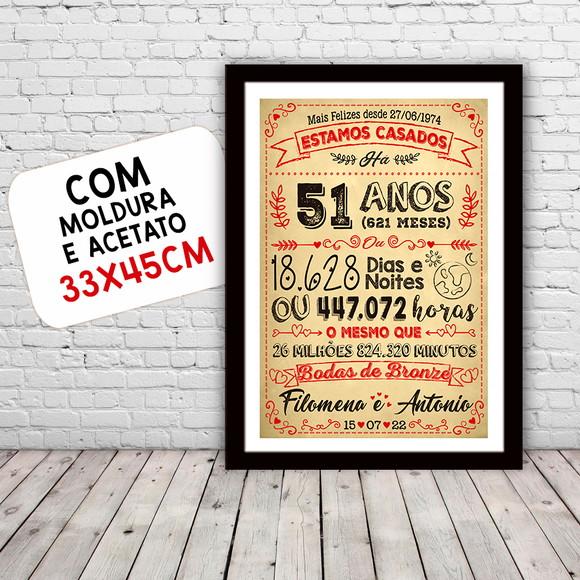 Quadro Poster Chalkboard Bodas Bronze 51 Anos 30x42cm