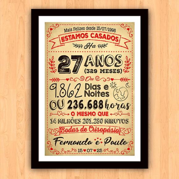 Quadro Poster Chalkboard Bodas Crisopásio 27 Anos 30x42cm