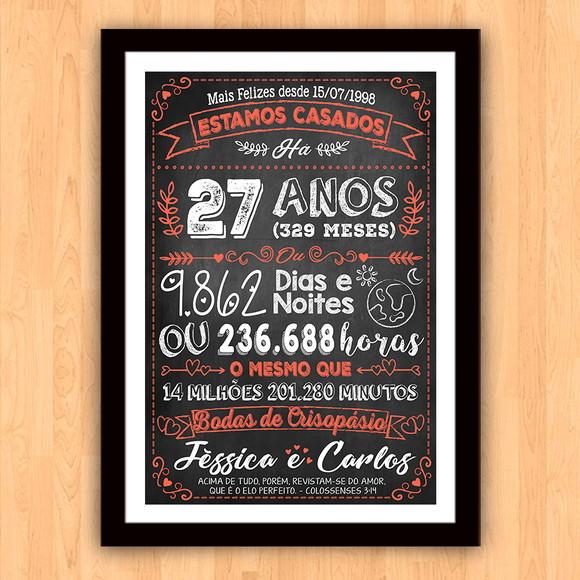 Quadro Poster Chalkboard Bodas Crisopásio 27 Anos 30x42cm