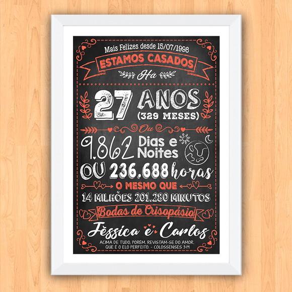 Quadro Poster Chalkboard Bodas Crisopásio 27 Anos 30x42cm