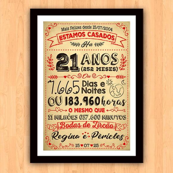 Quadro Poster Chalkboard Bodas de Zircão 21 Anos A3 30x42cm