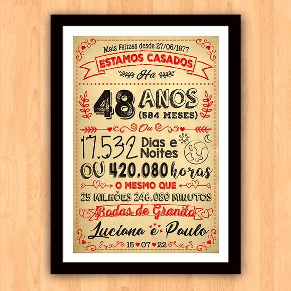Quadro Poster Chalkboard Bodas Granito 48 Anos A3 30x42cm