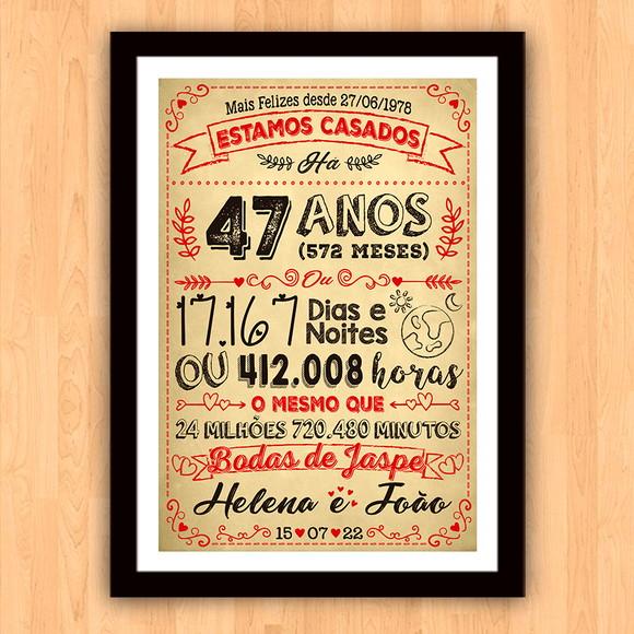 Quadro Poster Chalkboard Bodas Jaspe 47 Anos A3 30x42cm
