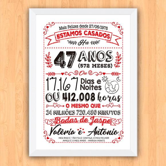 Quadro Poster Chalkboard Bodas Jaspe 47 Anos A3 30x42cm